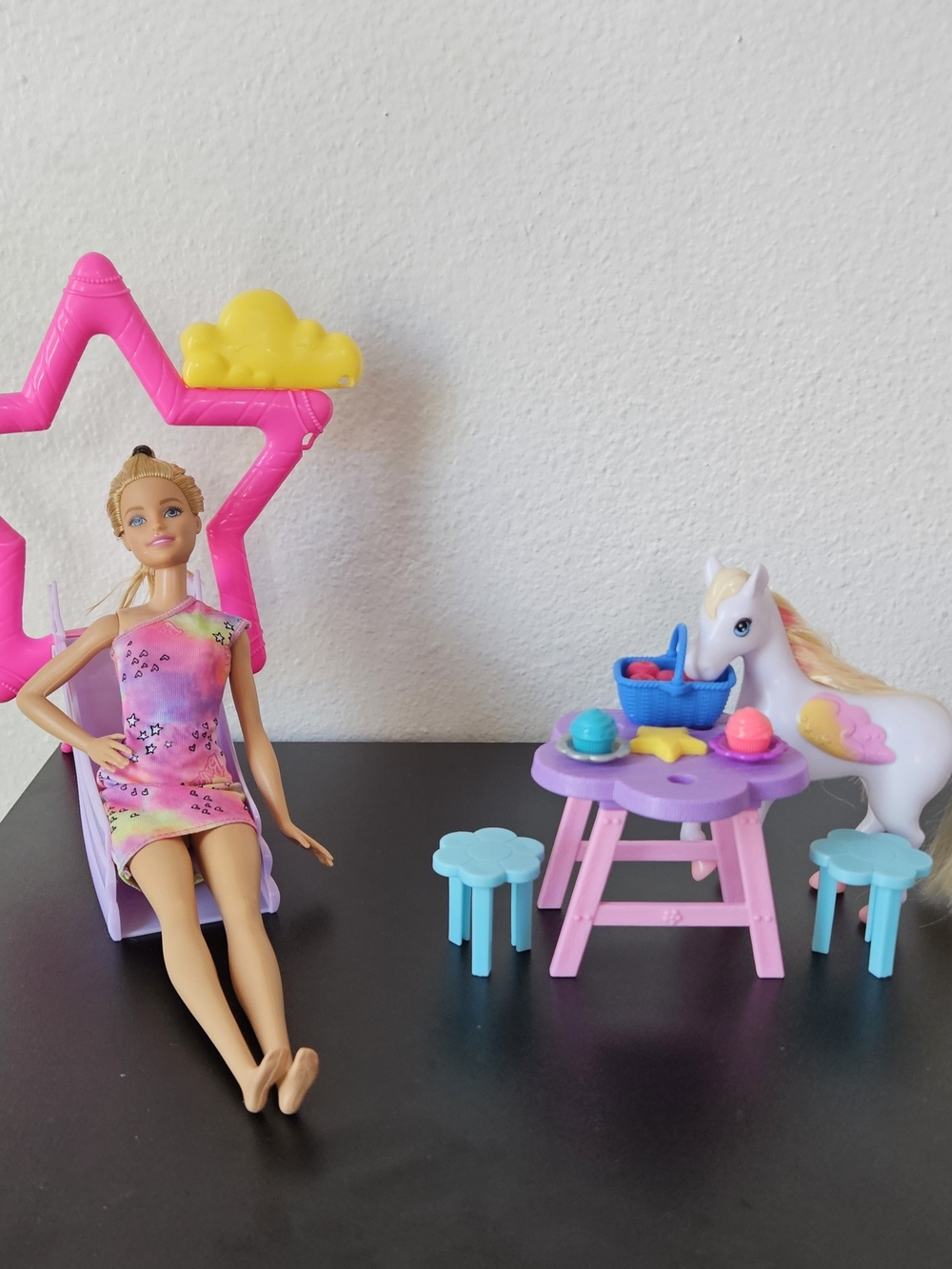 Barbie Pink, Purple & Blue Picnic Playset with White Pony